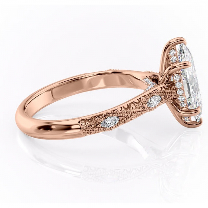 Inel de logodnă Vespera din aur Rose 14kt cu moissanite tăietură marquise – Pietre laterale rafinată pentru profil înalt | Personalizează și configurează gratuit online [2]