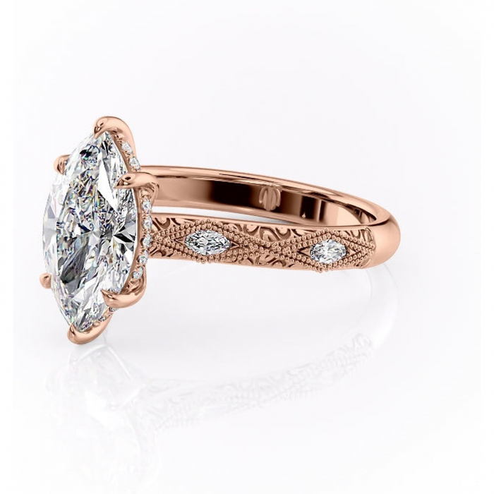 Inel de logodnă Vespera din aur Rose 14kt cu moissanite tăietură marquise – Pietre laterale rafinată pentru profil înalt | Personalizează și configurează gratuit online [7]
