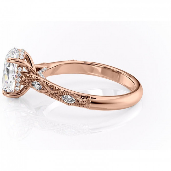 Inel de logodnă Vespera din aur Rose 18kt cu moissanite tăietură ovală – Pietre laterale rafinată pentru profil înalt | Personalizează și configurează gratuit online [6]