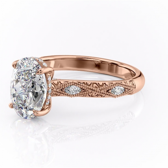 Inel de logodnă Vespera din aur Rose 18kt cu moissanite tăietură ovală – Pietre laterale rafinată pentru profil înalt | Personalizează și configurează gratuit online [7]