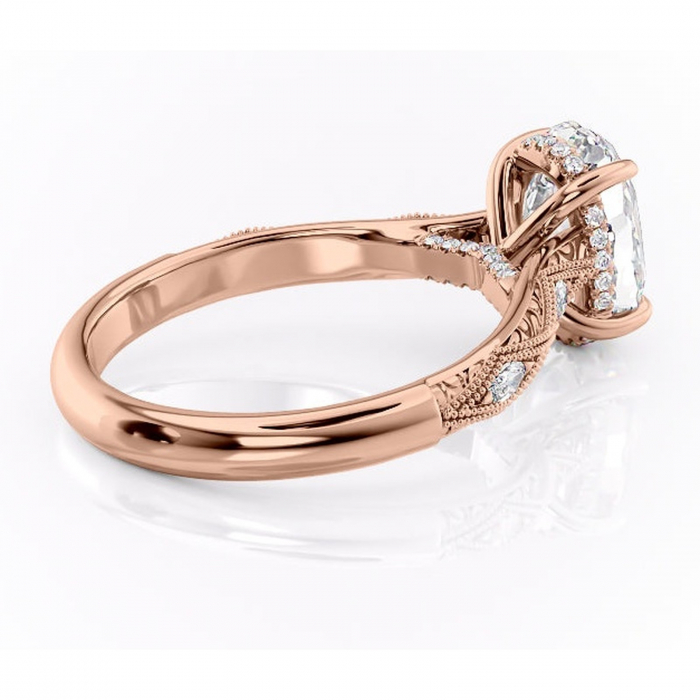 Inel de logodnă Vespera din aur Rose 18kt cu moissanite tăietură ovală – Pietre laterale rafinată pentru profil înalt | Personalizează și configurează gratuit online [3]