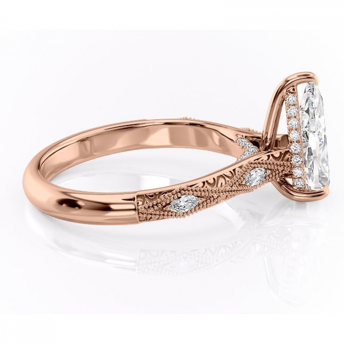 Inel de logodnă Vespera din aur Rose 18kt cu moissanite tăietură pară – Pietre laterale rafinată pentru profil înalt | Personalizează și configurează gratuit online [2]