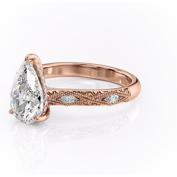 Inel de logodnă Vespera din aur Rose 18kt cu moissanite tăietură pară – Pietre laterale rafinată pentru profil înalt | Personalizează și configurează gratuit online [7]