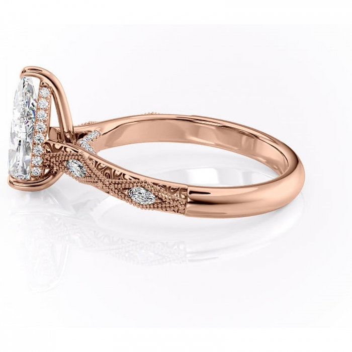 Inel de logodnă Vespera din aur Rose 18kt cu moissanite tăietură pară – Pietre laterale rafinată pentru profil înalt | Personalizează și configurează gratuit online [6]