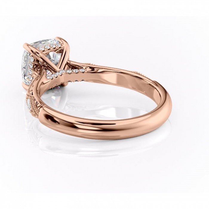 Inel de logodnă Vespera din aur Rose 14kt cu moissanite tăietură pernă – Pietre laterale rafinată pentru profil înalt | Personalizează și configurează gratuit online [4]