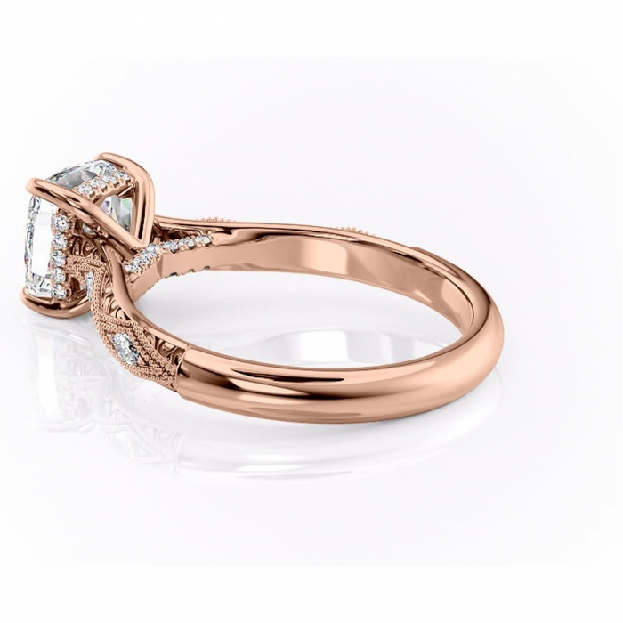 Inel de logodnă Vespera din aur Rose 14kt cu moissanite tăietură pernă – Pietre laterale rafinată pentru profil înalt | Personalizează și configurează gratuit online [5]