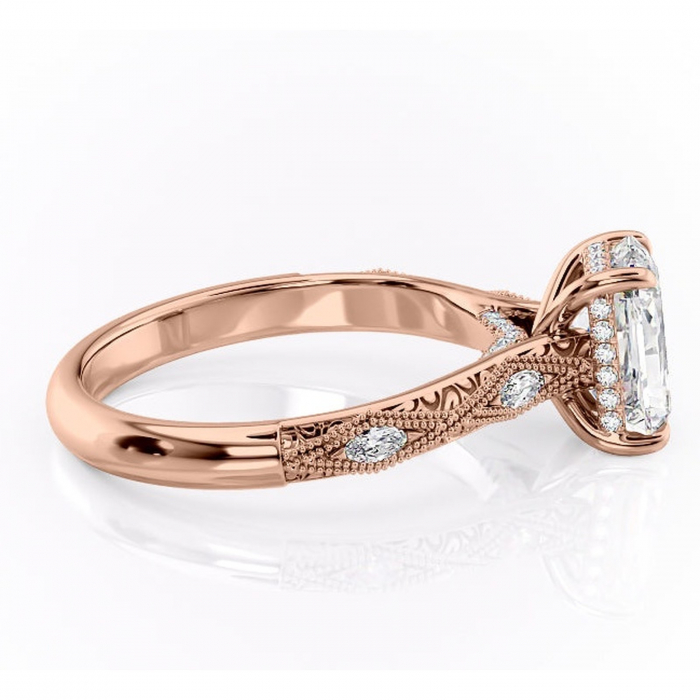 Inel de logodnă Vespera din aur Rose 14kt cu moissanite tăietură radiantă – Pietre laterale rafinată pentru profil înalt | Personalizează și configurează gratuit online [2]