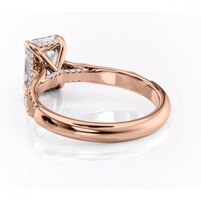 Inel de logodnă Vespera din aur Rose 14kt cu moissanite tăietură radiantă – Pietre laterale rafinată pentru profil înalt | Personalizează și configurează gratuit online [4]