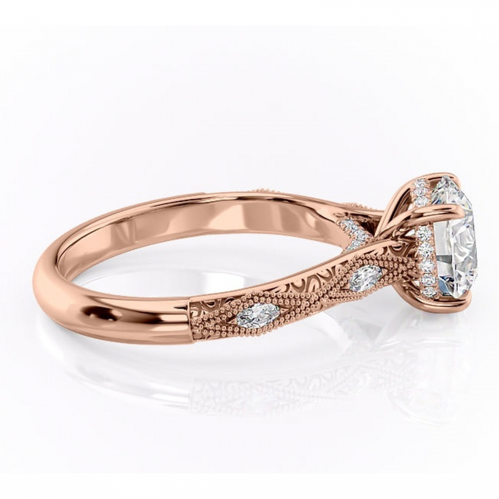 Inel de logodnă Vespera din aur Rose 14kt cu moissanite tăietură rotundă – Pietre laterale rafinată pentru profil înalt | Personalizează și configurează gratuit online [2]