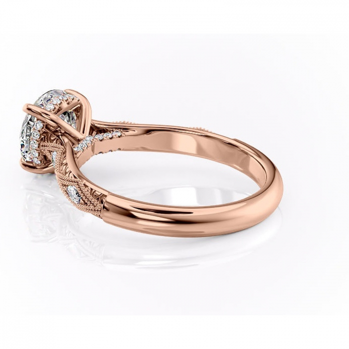 Inel de logodnă Vespera din aur Rose 14kt cu moissanite tăietură rotundă – Pietre laterale rafinată pentru profil înalt | Personalizează și configurează gratuit online [5]