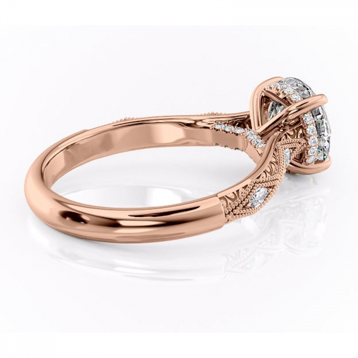 Inel de logodnă Vespera din aur Rose 14kt cu moissanite tăietură rotundă – Pietre laterale rafinată pentru profil înalt | Personalizează și configurează gratuit online [3]