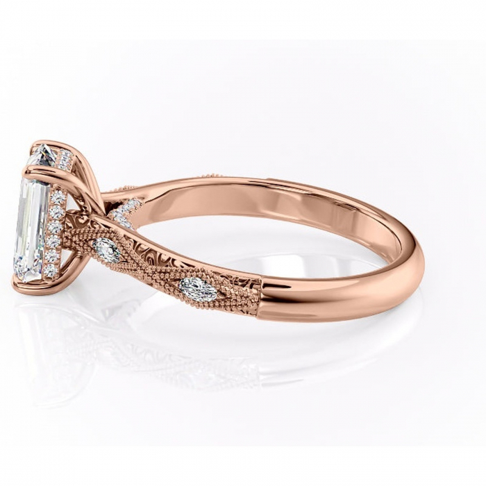 Inel de logodnă Vespera din aur Rose 18kt cu moissanite tăietură smarald – Pietre laterale rafinată pentru profil înalt | Personalizează și configurează gratuit online [6]