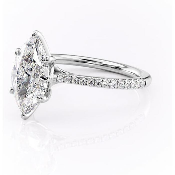 Inel de logodnă Victoria din aur Alb 14kt cu moissanite tăietură marquise – Montură pavé rafinată pentru profil mediu | Personalizează și configurează gratuit online [7]
