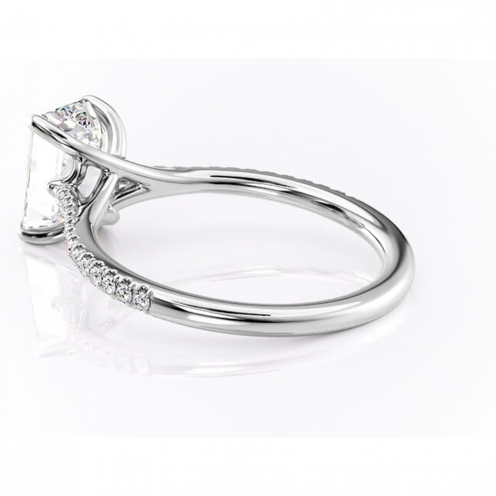 Inel de logodnă Victoria din aur Alb 14kt cu moissanite tăietură smarald – Montură pavé rafinată pentru profil mediu | Personalizează și configurează gratuit online [5]