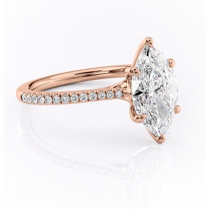 Inel de logodnă Victoria din aur Rose 14kt cu moissanite tăietură marquise – Montură pavé rafinată pentru profil mediu | Personalizează și configurează gratuit online [1]