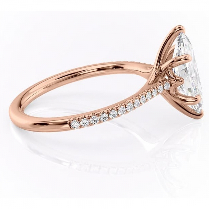 Inel de logodnă Victoria din aur Rose 14kt cu moissanite tăietură marquise – Montură pavé rafinată pentru profil mediu | Personalizează și configurează gratuit online [2]
