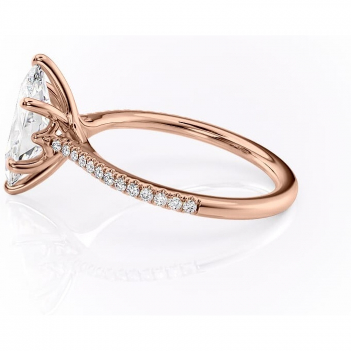 Inel de logodnă Victoria din aur Rose 14kt cu moissanite tăietură marquise – Montură pavé rafinată pentru profil mediu | Personalizează și configurează gratuit online [6]