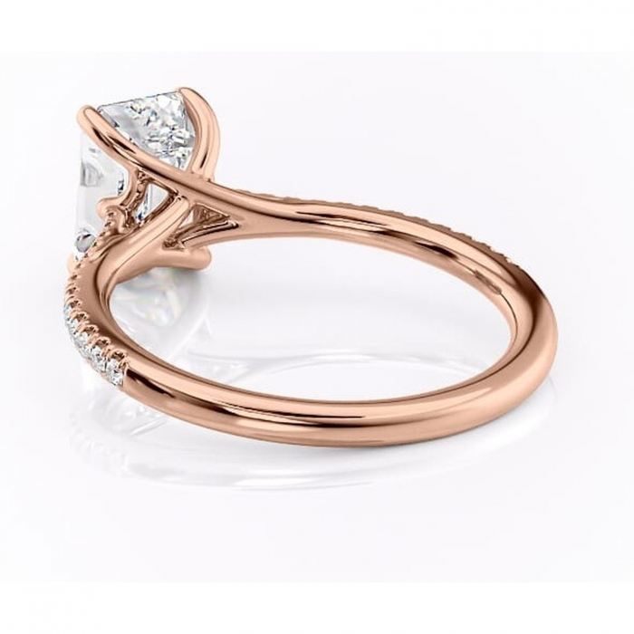 Inel de logodnă Victoria din aur Rose 14kt cu moissanite tăietură smarald – Montură pavé rafinată pentru profil mediu | Personalizează și configurează gratuit online [4]