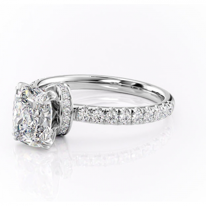 Inel de logodnă Vivienne din aur Alb 14kt cu moissanite tăietură asscher – Montură pavé rafinată pentru profil înalt | Personalizează și configurează gratuit online [7]