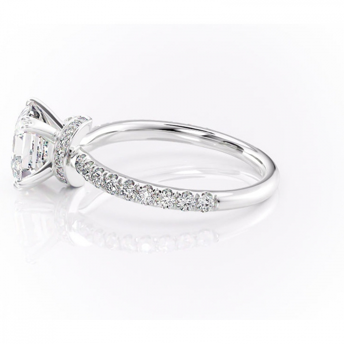 Inel de logodnă Vivienne din aur Alb 14kt cu moissanite tăietură asscher – Montură pavé rafinată pentru profil înalt | Personalizează și configurează gratuit online [6]