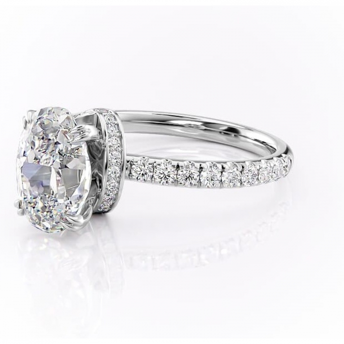 Inel de logodnă Vivienne din aur Alb 14kt cu moissanite tăietură ovală – Montură pavé rafinată pentru profil înalt | Personalizează și configurează gratuit online [7]