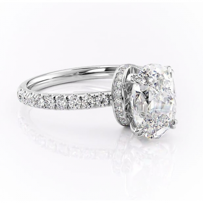 Inel de logodnă Vivienne din aur Alb 14kt cu moissanite tăietură ovală – Montură pavé rafinată pentru profil înalt | Personalizează și configurează gratuit online [1]