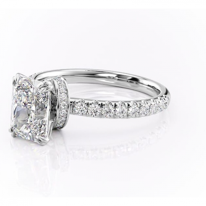 Inel de logodnă Vivienne din aur Alb 14kt cu moissanite tăietură radiantă – Montură pavé rafinată pentru profil înalt | Personalizează și configurează gratuit online [7]