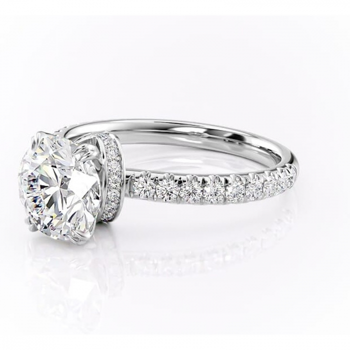 Inel de logodnă Vivienne din aur Alb 14kt cu moissanite tăietură rotundă – Montură pavé rafinată pentru profil înalt | Personalizează și configurează gratuit online [7]