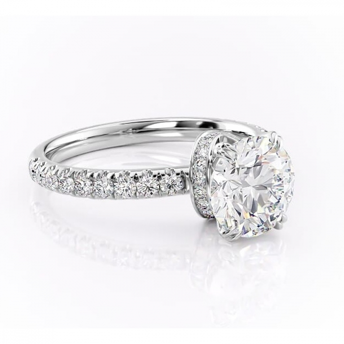 Inel de logodnă Vivienne din aur Alb 14kt cu moissanite tăietură rotundă – Montură pavé rafinată pentru profil înalt | Personalizează și configurează gratuit online [1]