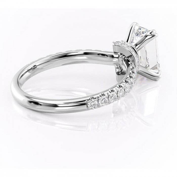 Inel de logodnă Vivienne din aur Alb 14kt cu moissanite tăietură smarald – Montură pavé rafinată pentru profil înalt | Personalizează și configurează gratuit online [3]