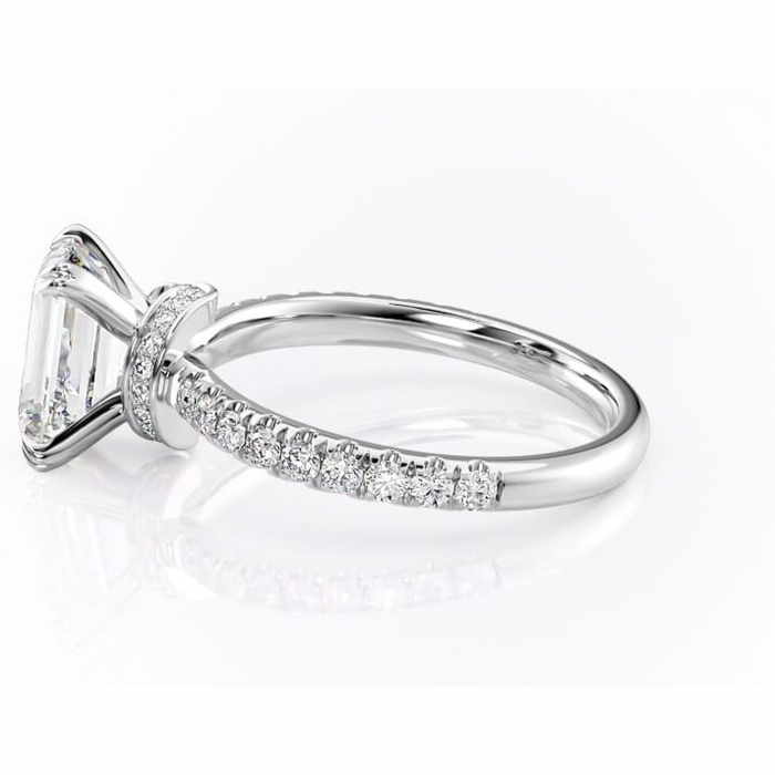 Inel de logodnă Vivienne din aur Alb 14kt cu moissanite tăietură smarald – Montură pavé rafinată pentru profil înalt | Personalizează și configurează gratuit online [6]