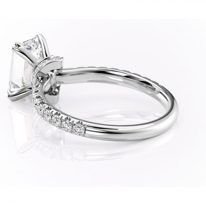 Inel de logodnă Vivienne din aur Alb 14kt cu moissanite tăietură smarald – Montură pavé rafinată pentru profil înalt | Personalizează și configurează gratuit online [5]