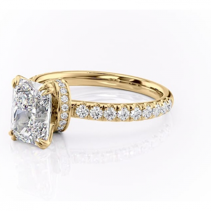 Inel de logodnă Vivienne din aur Galben 14kt cu moissanite tăietură radiantă – Montură pavé rafinată pentru profil înalt | Personalizează și configurează gratuit online [7]