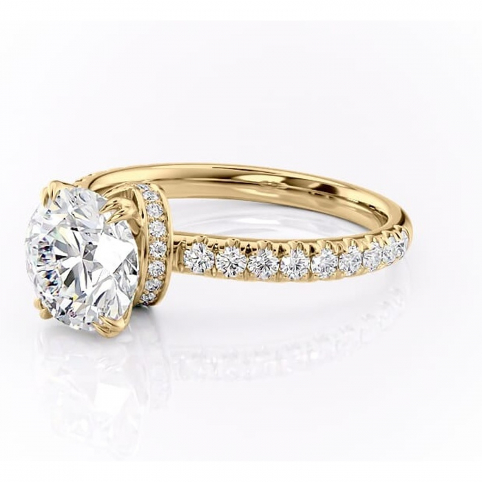 Inel de logodnă Vivienne din aur Galben 14kt cu moissanite tăietură rotundă – Montură pavé rafinată pentru profil înalt | Personalizează și configurează gratuit online [7]