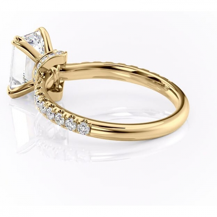 Inel de logodnă Vivienne din aur Galben 14kt cu moissanite tăietură smarald – Montură pavé rafinată pentru profil înalt | Personalizează și configurează gratuit online [5]