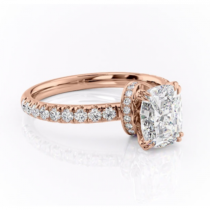 Inel de logodnă Vivienne din aur Rose 14kt cu moissanite tăietură asscher – Montură pavé rafinată pentru profil înalt | Personalizează și configurează gratuit online [1]