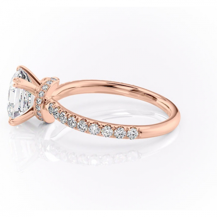 Inel de logodnă Vivienne din aur Rose 14kt cu moissanite tăietură asscher – Montură pavé rafinată pentru profil înalt | Personalizează și configurează gratuit online [6]