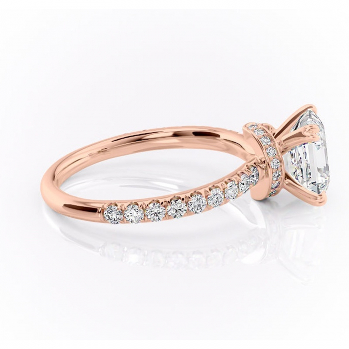 Inel de logodnă Vivienne din aur Rose 14kt cu moissanite tăietură asscher – Montură pavé rafinată pentru profil înalt | Personalizează și configurează gratuit online [2]