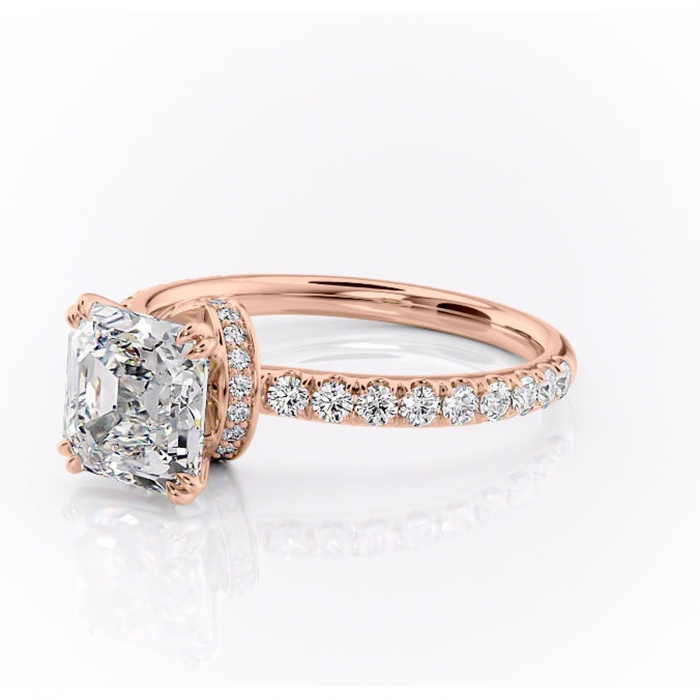 Inel de logodnă Vivienne din aur Rose 14kt cu moissanite tăietură asscher – Montură pavé rafinată pentru profil înalt | Personalizează și configurează gratuit online [7]