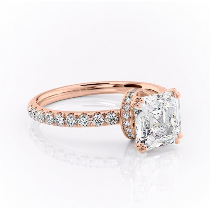 Inel de logodnă Vivienne din aur Rose 14kt cu moissanite tăietură asscher – Montură pavé rafinată pentru profil înalt | Personalizează și configurează gratuit online [1]