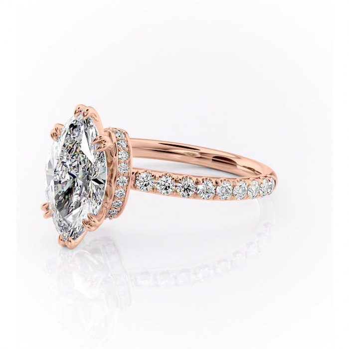 Inel de logodnă Vivienne din aur Rose 14kt cu moissanite tăietură marquise – Montură pavé rafinată pentru profil înalt | Personalizează și configurează gratuit online [7]