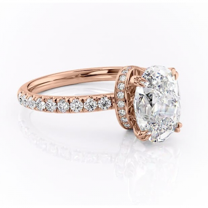 Inel de logodnă Vivienne din aur Rose 18kt cu moissanite tăietură ovală – Montură pavé rafinată pentru profil înalt | Personalizează și configurează gratuit online [1]