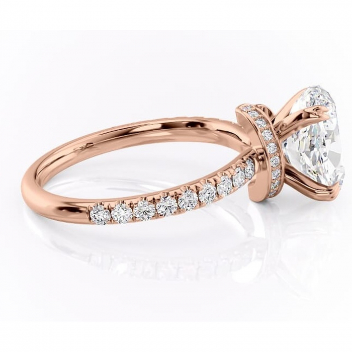 Inel de logodnă Vivienne din aur Rose 18kt cu moissanite tăietură ovală – Montură pavé rafinată pentru profil înalt | Personalizează și configurează gratuit online [2]