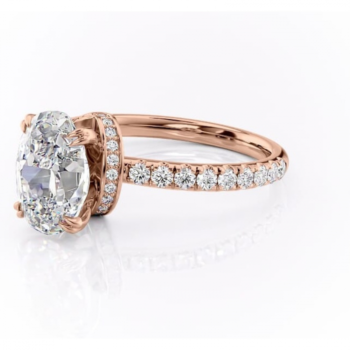 Inel de logodnă Vivienne din aur Rose 18kt cu moissanite tăietură ovală – Montură pavé rafinată pentru profil înalt | Personalizează și configurează gratuit online [7]