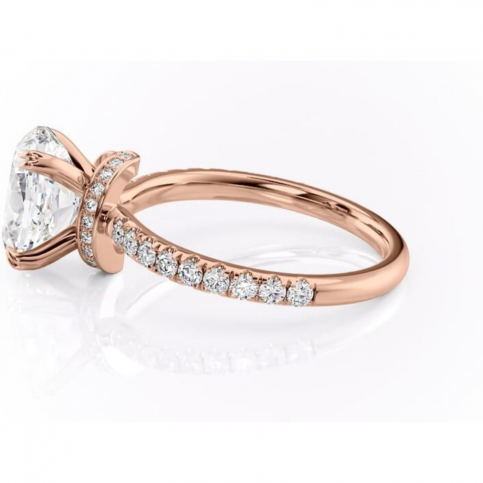 Inel de logodnă Vivienne din aur Rose 18kt cu moissanite tăietură ovală – Montură pavé rafinată pentru profil înalt | Personalizează și configurează gratuit online [6]