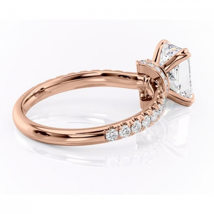 Inel de logodnă Vivienne din aur Rose 18kt cu moissanite tăietură radiantă – Montură pavé rafinată pentru profil înalt | Personalizează și configurează gratuit online [3]