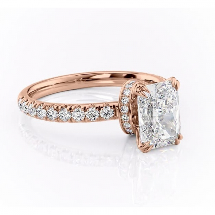 Inel de logodnă Vivienne din aur Rose 18kt cu moissanite tăietură radiantă – Montură pavé rafinată pentru profil înalt | Personalizează și configurează gratuit online [1]