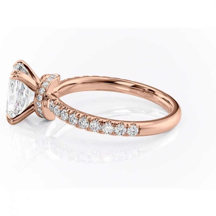 Inel de logodnă Vivienne din aur Rose 18kt cu moissanite tăietură radiantă – Montură pavé rafinată pentru profil înalt | Personalizează și configurează gratuit online [6]