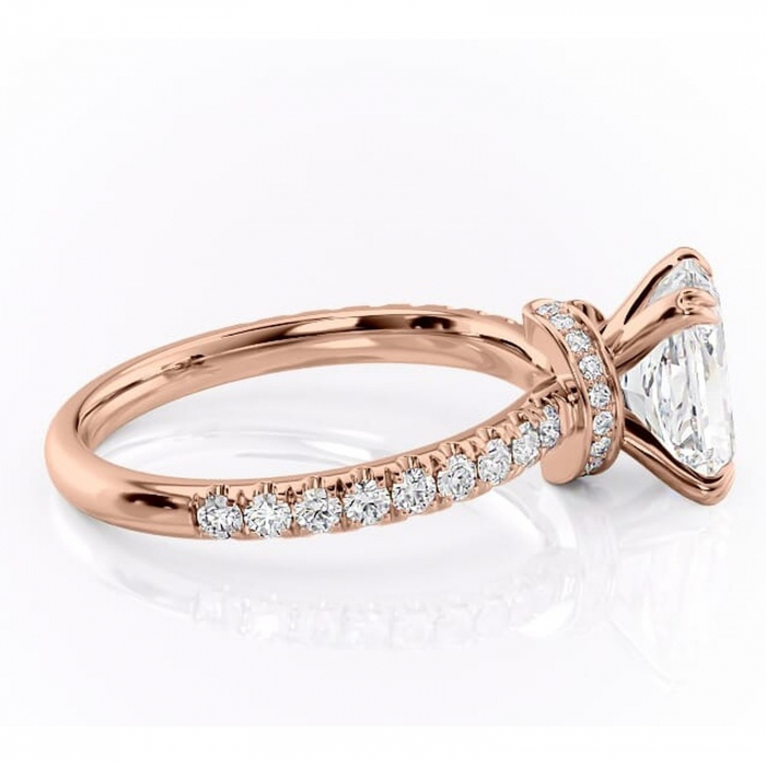 Inel de logodnă Vivienne din aur Rose 18kt cu moissanite tăietură radiantă – Montură pavé rafinată pentru profil înalt | Personalizează și configurează gratuit online [2]