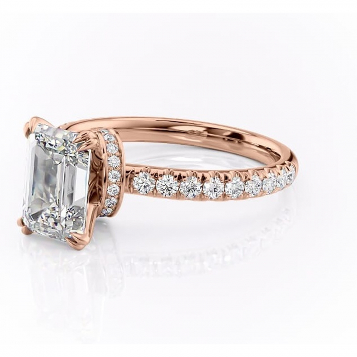 Inel de logodnă Vivienne din aur Rose 14kt cu moissanite tăietură smarald – Montură pavé rafinată pentru profil înalt | Personalizează și configurează gratuit online [7]